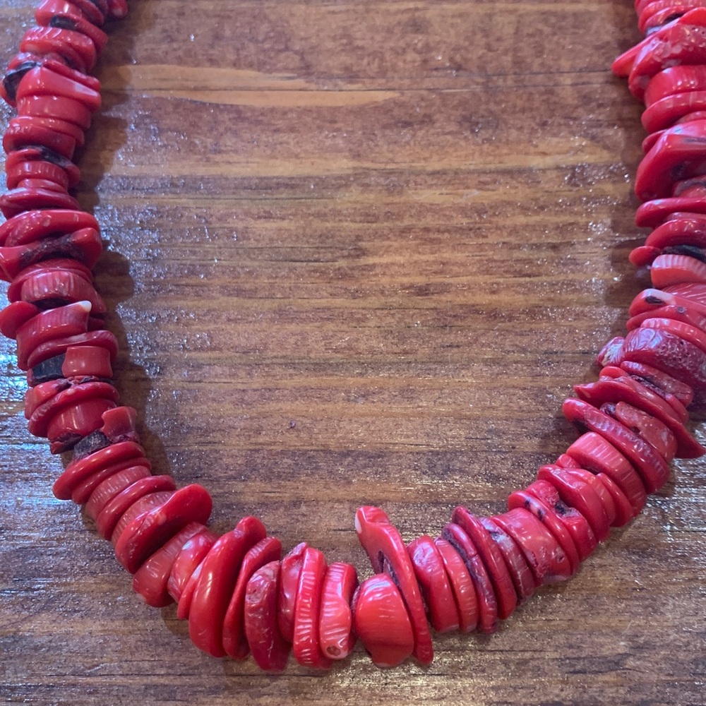 Red Coral with Turquoise Clasp Navajo Necklace - Picture 13 of 17